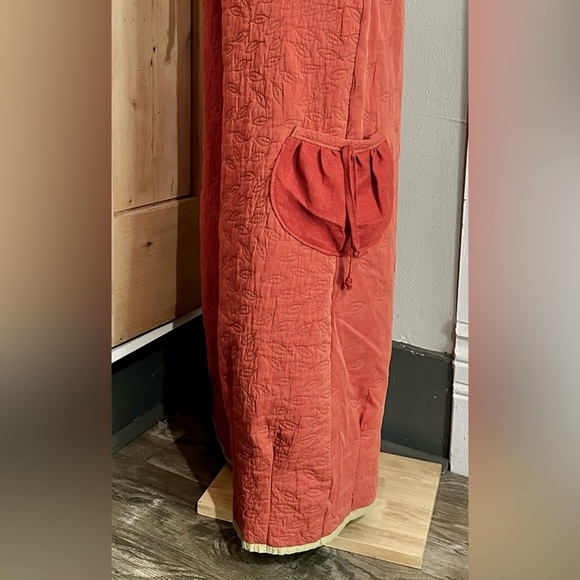 NEW Rust Red Orange Leaf Embroidered Boho Quilted Wide Leg Pants Fall Favorite. - Picture 4 of 5